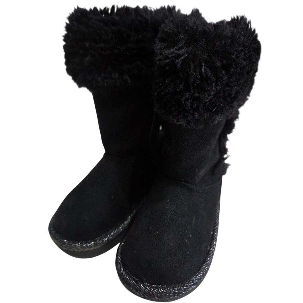 Black Faux Fur Bow Winter Boots - Toddler 5
